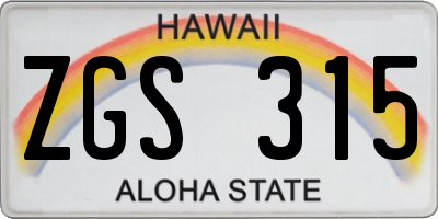 HI license plate ZGS315