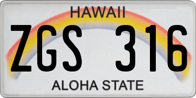 HI license plate ZGS316