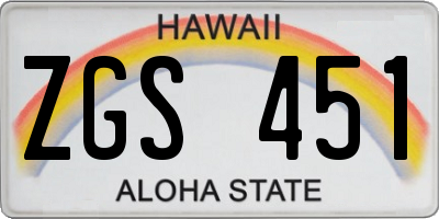 HI license plate ZGS451