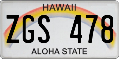 HI license plate ZGS478