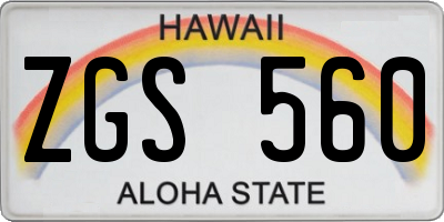 HI license plate ZGS560