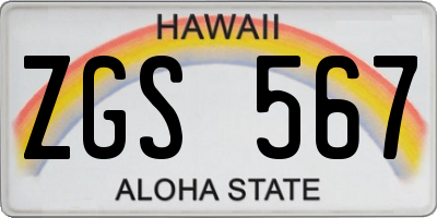 HI license plate ZGS567