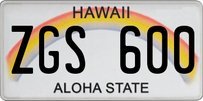 HI license plate ZGS600