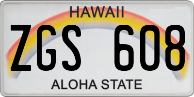 HI license plate ZGS608