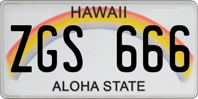 HI license plate ZGS666