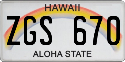 HI license plate ZGS670