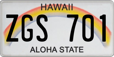 HI license plate ZGS701