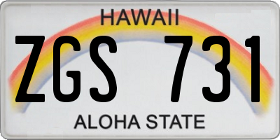 HI license plate ZGS731