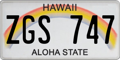 HI license plate ZGS747