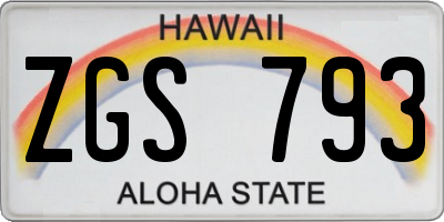 HI license plate ZGS793
