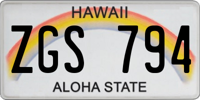 HI license plate ZGS794