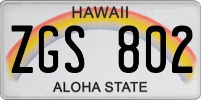 HI license plate ZGS802