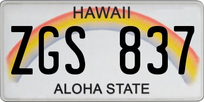 HI license plate ZGS837