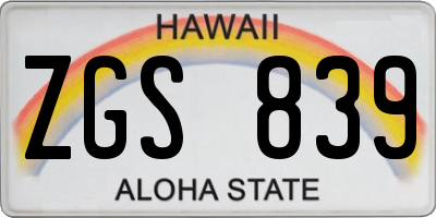 HI license plate ZGS839