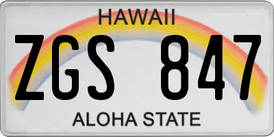 HI license plate ZGS847