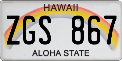 HI license plate ZGS867