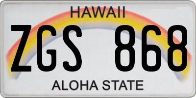 HI license plate ZGS868