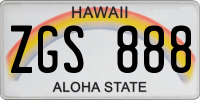 HI license plate ZGS888