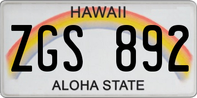 HI license plate ZGS892