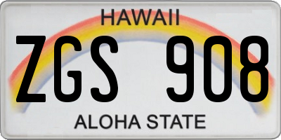 HI license plate ZGS908