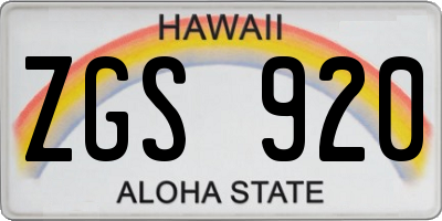 HI license plate ZGS920