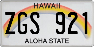 HI license plate ZGS921