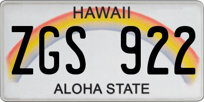 HI license plate ZGS922