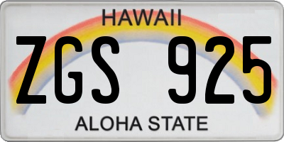 HI license plate ZGS925