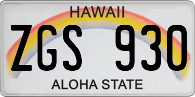 HI license plate ZGS930