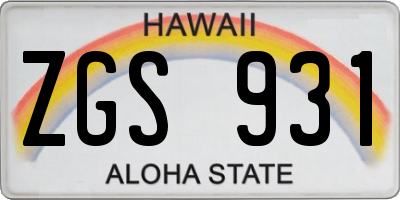 HI license plate ZGS931