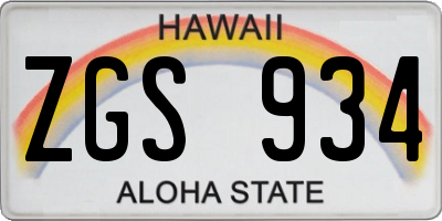 HI license plate ZGS934