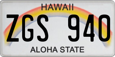 HI license plate ZGS940
