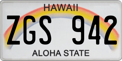 HI license plate ZGS942