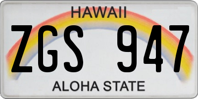 HI license plate ZGS947