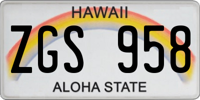 HI license plate ZGS958
