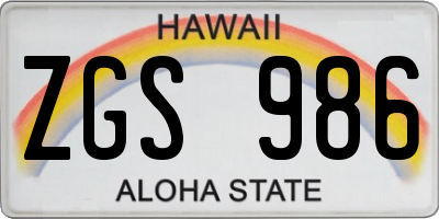 HI license plate ZGS986