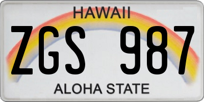 HI license plate ZGS987