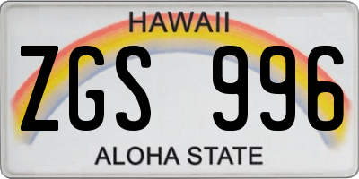 HI license plate ZGS996