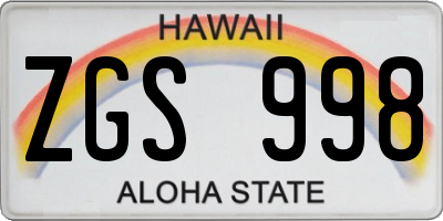 HI license plate ZGS998