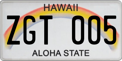 HI license plate ZGT005