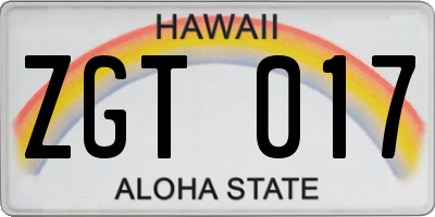HI license plate ZGT017