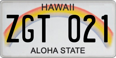 HI license plate ZGT021