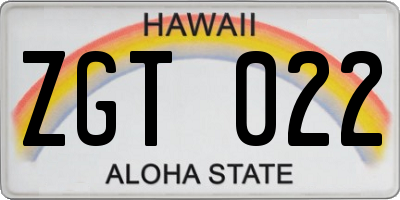 HI license plate ZGT022