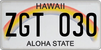 HI license plate ZGT030