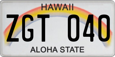 HI license plate ZGT040