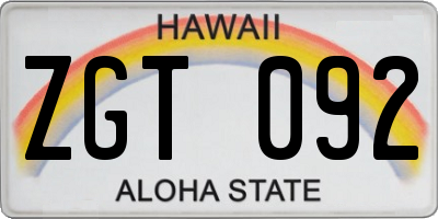 HI license plate ZGT092