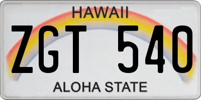 HI license plate ZGT540