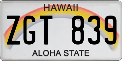 HI license plate ZGT839