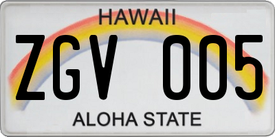 HI license plate ZGV005