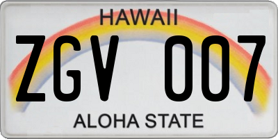 HI license plate ZGV007